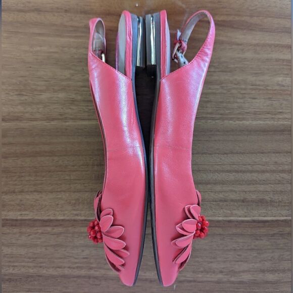 Isaac Mizrahi Red Coral Floral Jewel Embellished Pointy Toe Slingbacks 7 - Picture 6 of 12